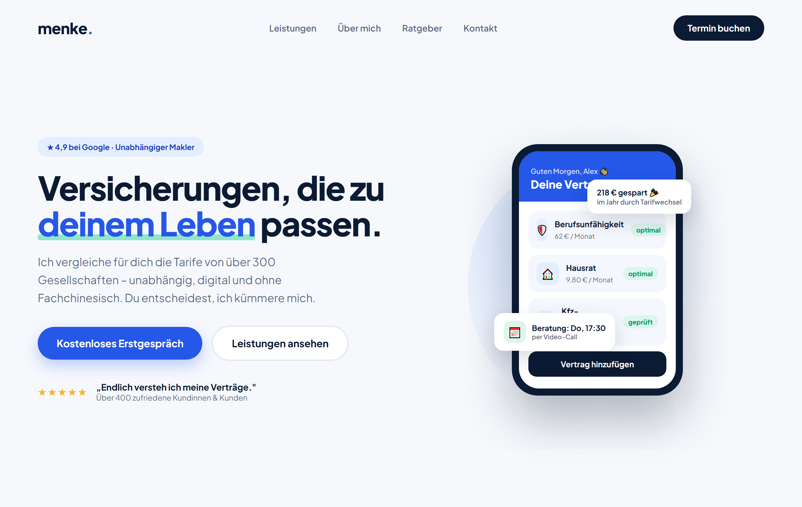 Screenshot einer modernen Makler-Website als Personenmarke