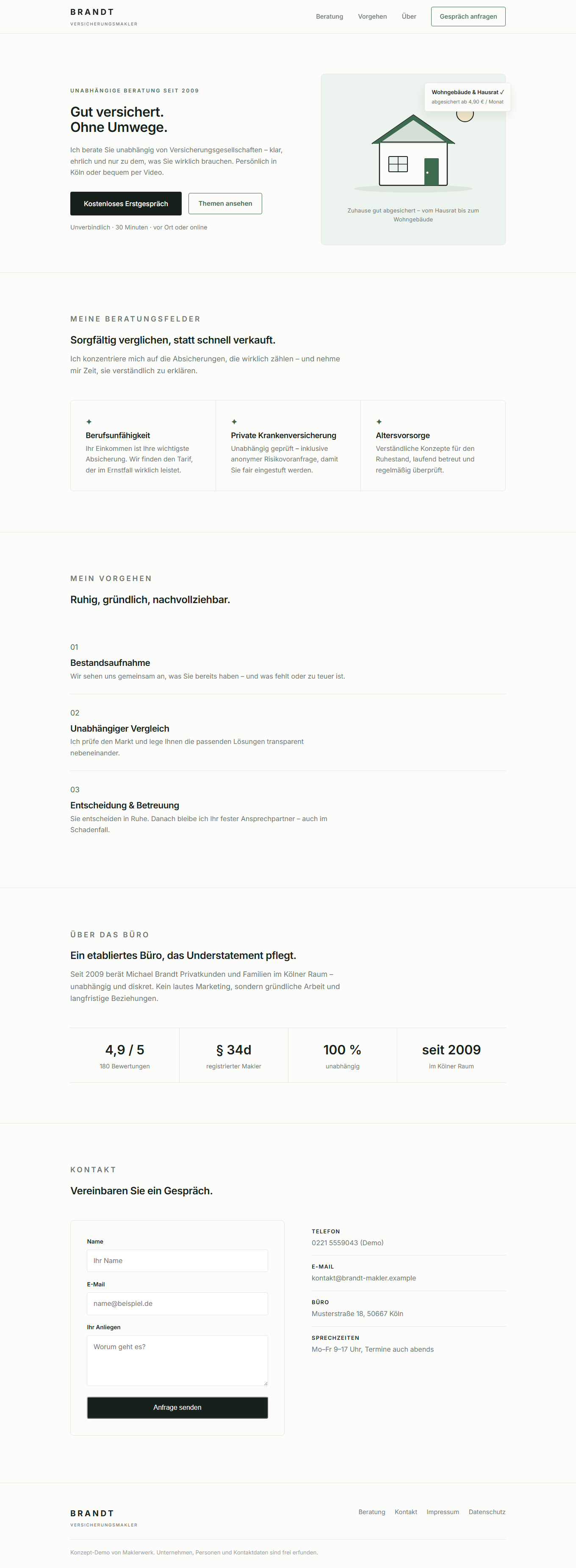 Screenshot der Demo-Website im minimalistischen Stil