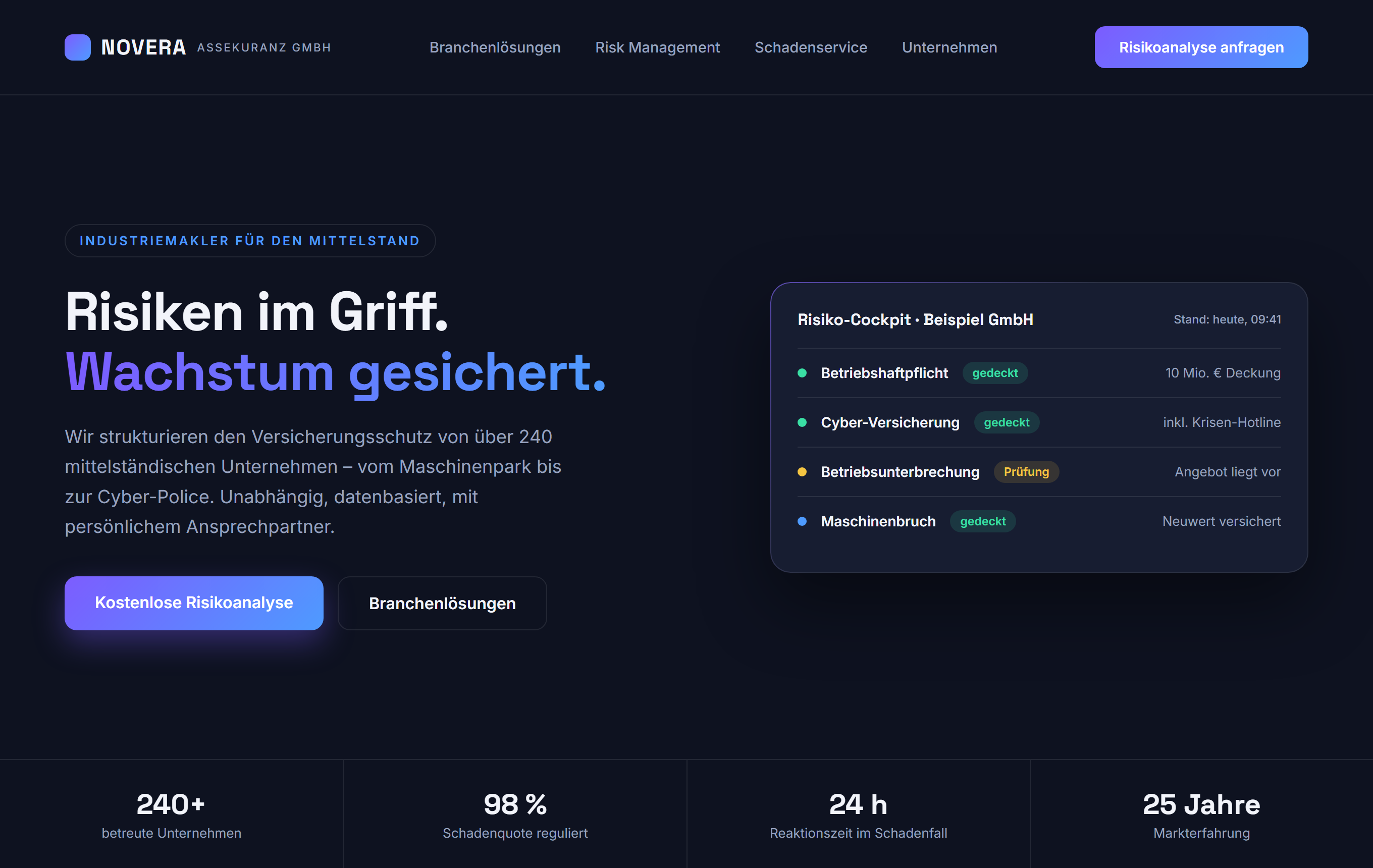 Screenshot einer Premium-Website für Gewerbemakler